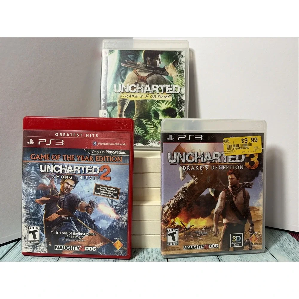Sony PlayStation 3 Uncharted Trilogy Bundle 1 2 3 PS3 Games CIB NM
